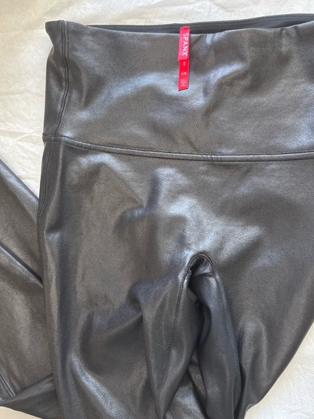 SPANX adult large  Faux-Leather Leggings — Black with Red Tag ICONIC